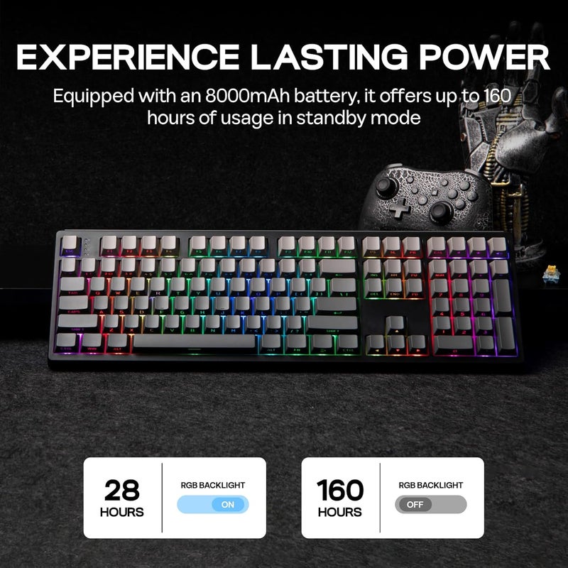 EPOMAKER TH108 Full Size Mechanical Keyboard, Wireless Gaming Keyboard with 8000mAh Battery, Creamy Gasket, 108 Keys, Hot Swap, Custom Driver, RGB Backlight (Black, Sea Salt Silent) - Image 5